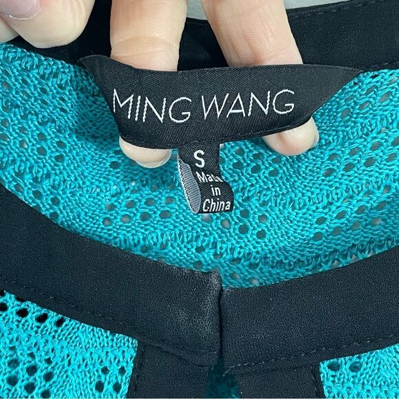 Ming‎ Wang Teal Turquoise Cardigan Jacket Black Trim Size SMALL - Picture 3 of 6